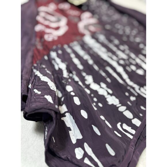 Harubella Batik Crinkle Art Shirt Purple Maroon Handmade Button Front Top Size M - Picture 3 of 8